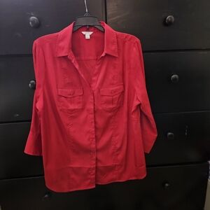 Women's Red Button-Up Blouse